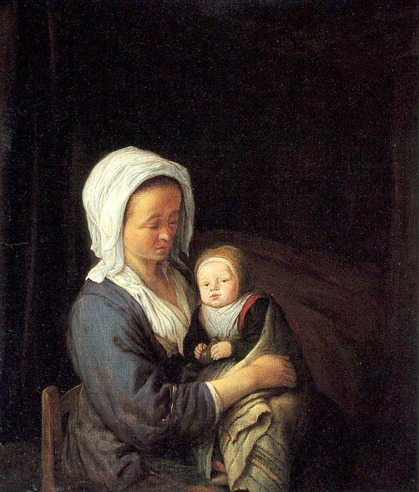 Ostade, Adriaen van Woman Holding a Child in her Lap France oil painting art